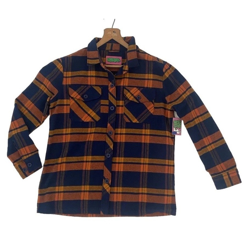 Empyre Jayden Womens Blue Rust L Plaid Flannel Shirt Grunge Grungecore Cabincore